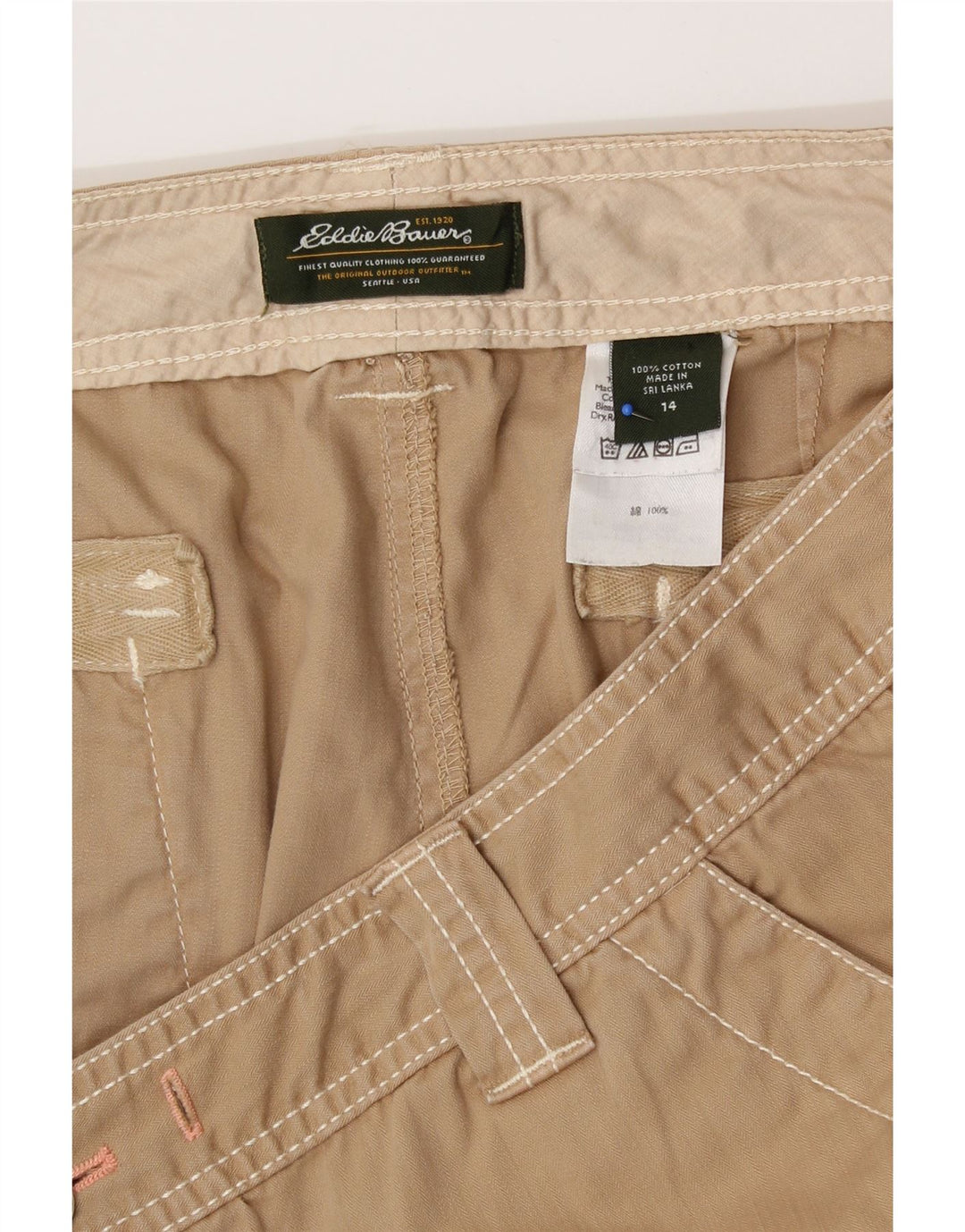 EDDIE BAUER Shorts cargo feminino US 14 XL W36 algodão bege