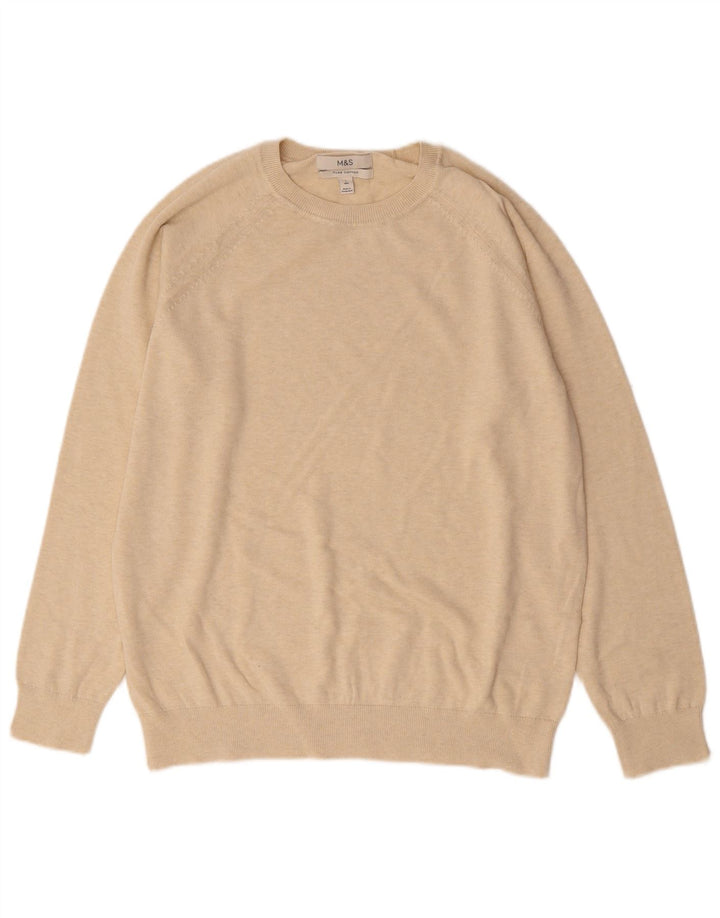 Suéter masculino Marks & Spencer com gola redonda, grande algodão bege