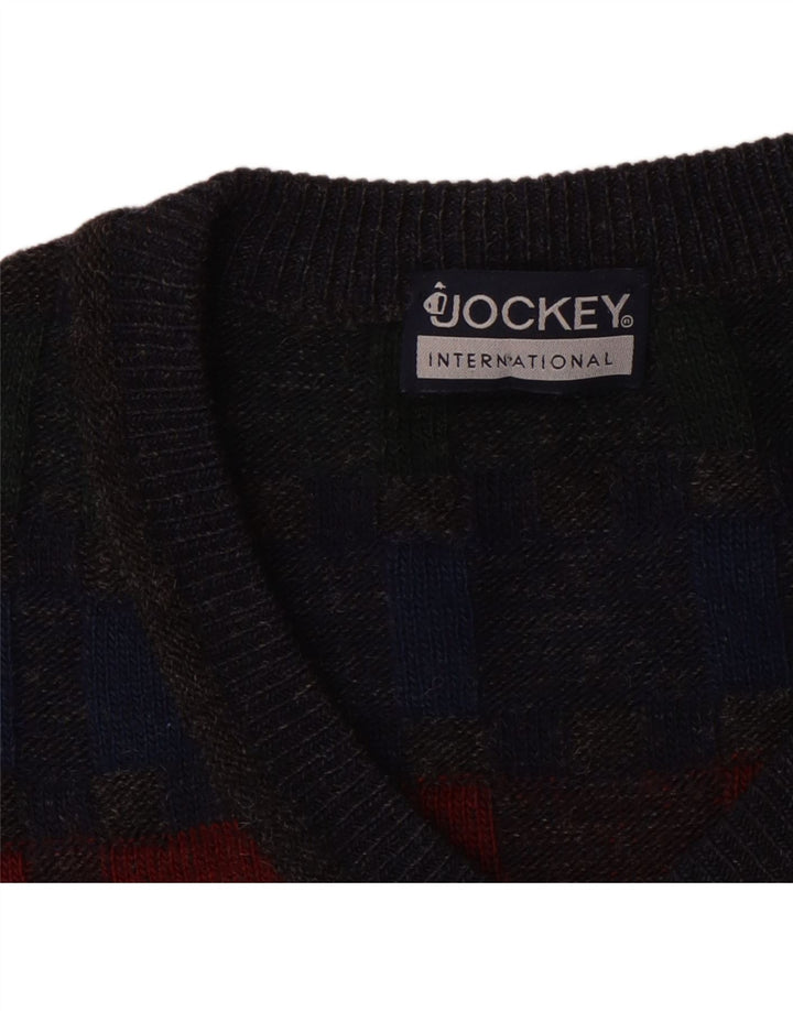 Suéter masculino Jockey com decote em V 2XL xadrez cinza