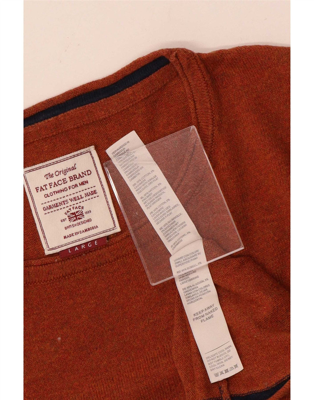 Suéter masculino Fat Face com gola redonda, algodão marrom grande