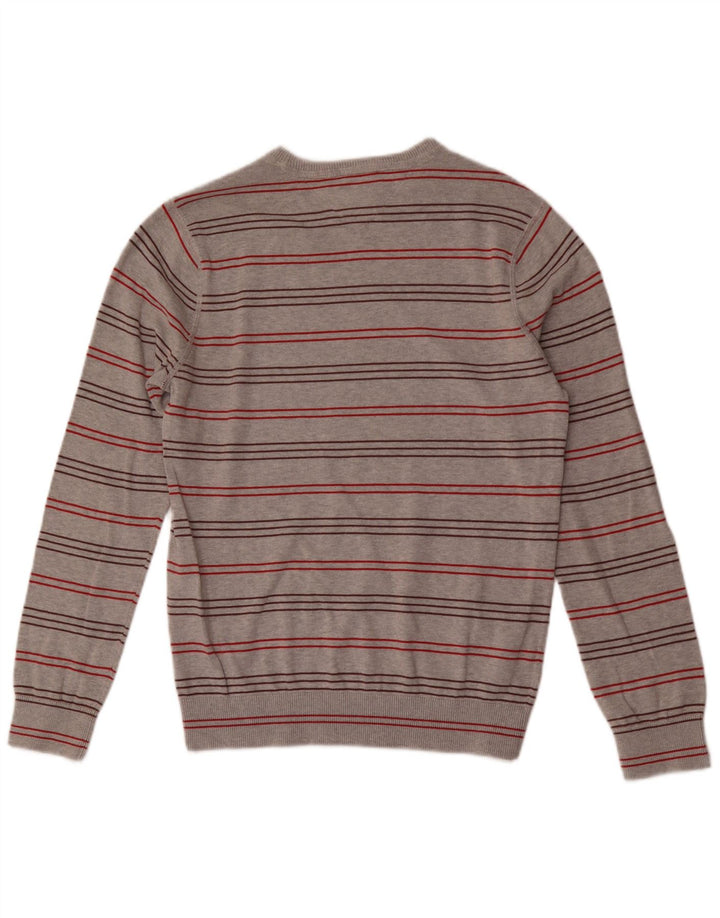 Suéter masculino TOMMY HILFIGER com gola redonda e algodão listrado cinza médio