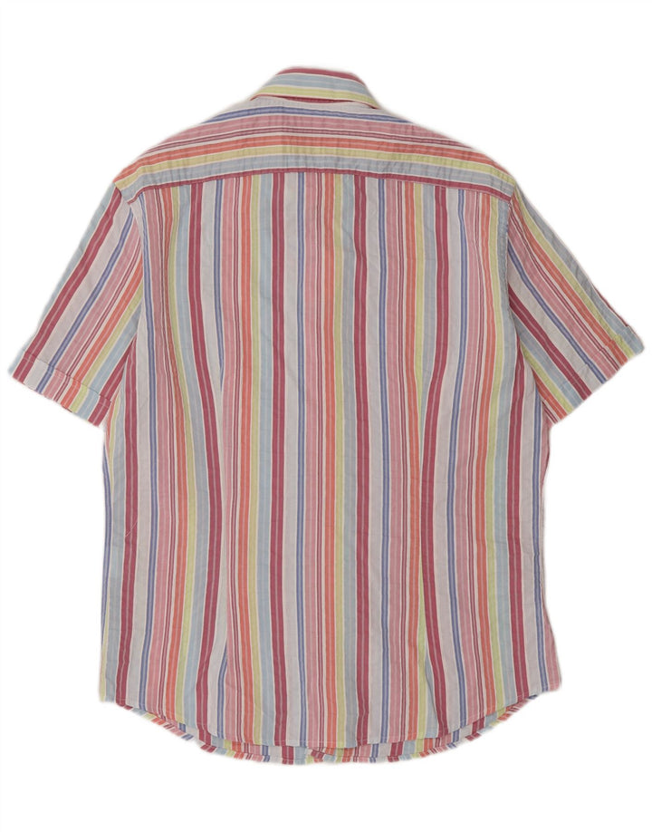 Trussardi Camisa masculina de manga curta grande listrada multicolorida
