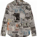 Camisa feminina Desigual Newspaper Graphic UK 14 algodão multicolorido médio