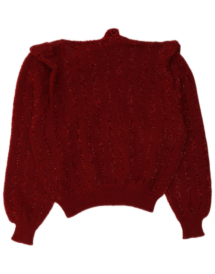 VINTAGE Womens Crop Shawl Neck Jumper Sweater UK 14 Medium Red