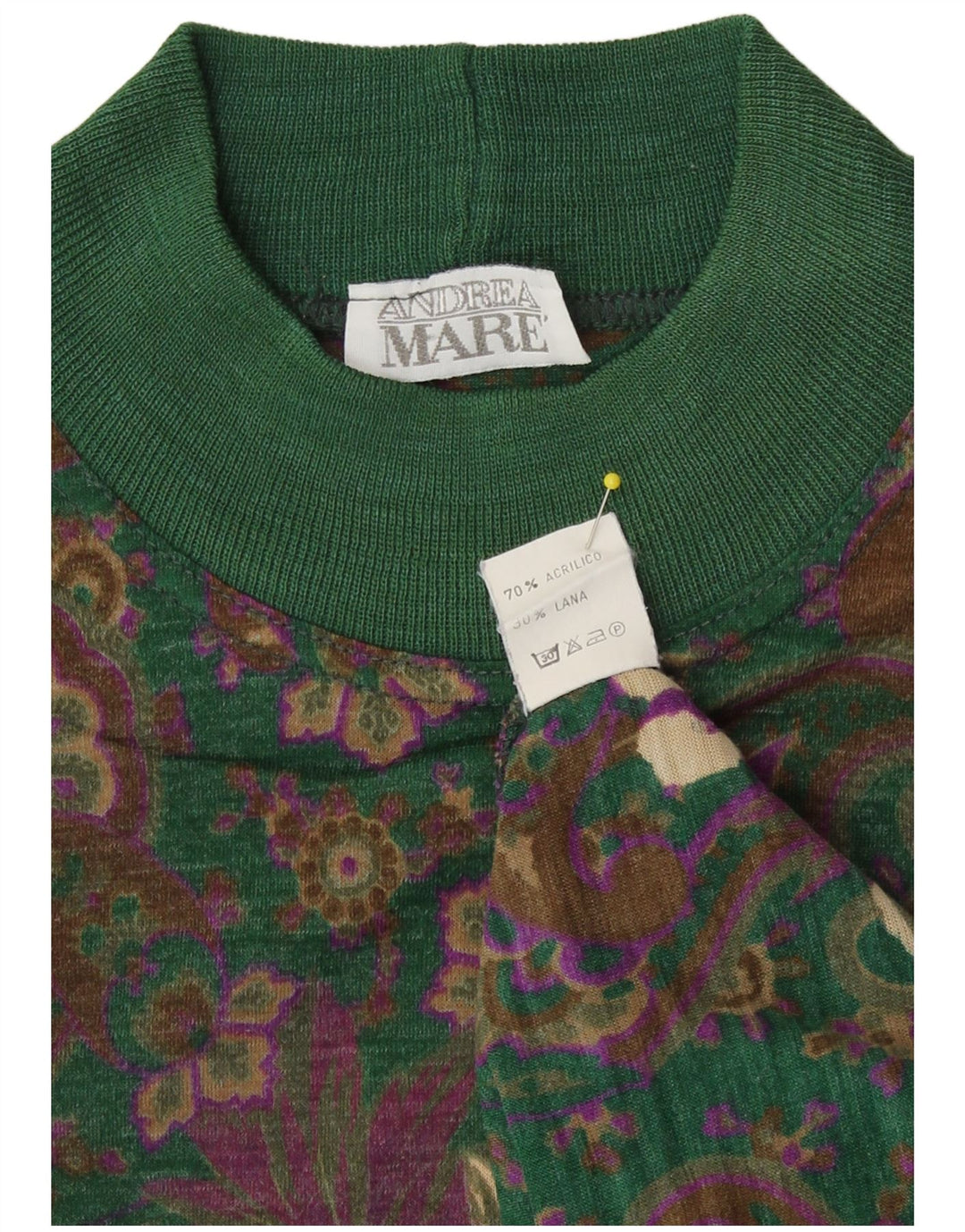 Suéter feminino Andrea Mare com gola tartaruga Reino Unido 14 Paisley verde médio