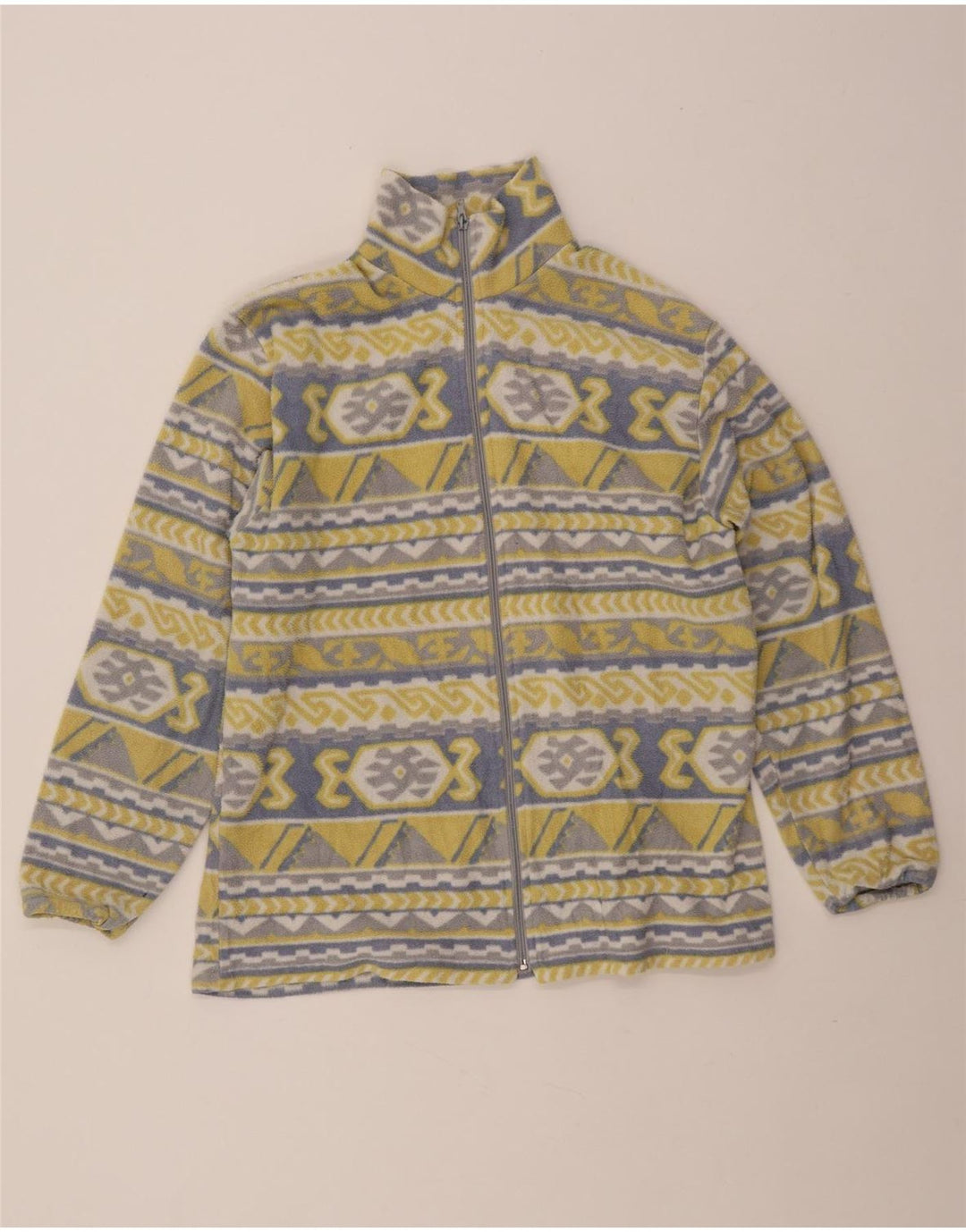 Jaqueta de lã feminina vintage UK 20 2XL amarelo geométrico