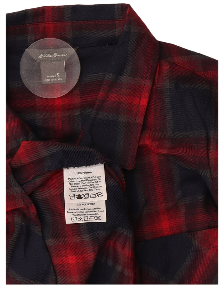 Camisa feminina de flanela EDDIE BAUER UK 10 poliéster xadrez azul marinho pequeno