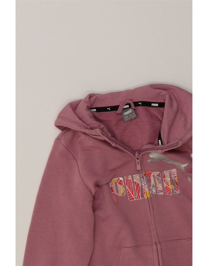 PUMA Girls Graphic Hoodie Jumper 11-12 Years Purple Cotton Vintage Puma and Second-Hand Puma from Messina Hembry 
