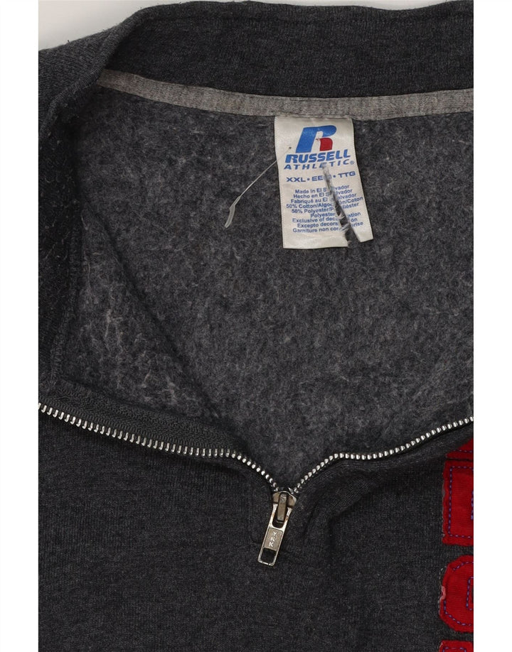 RUSSELL ATLÉTICO Masculino Gráfico Zip Neck Moletom Jumper 2XL Algodão Cinza