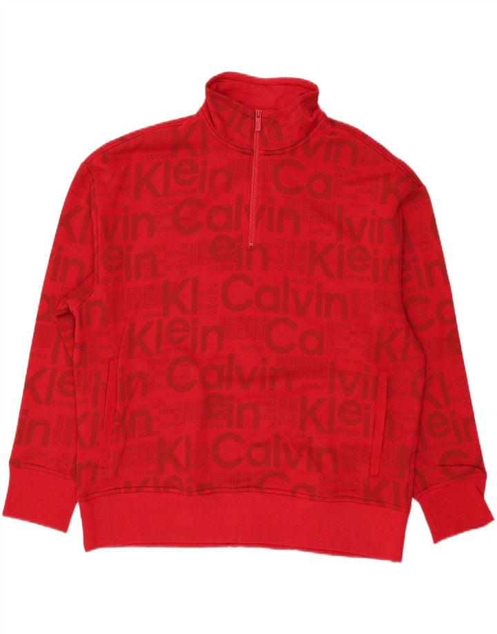 Moletom masculino CALVIN KLEIN com gola e zíper, moletom médio de algodão vermelho
