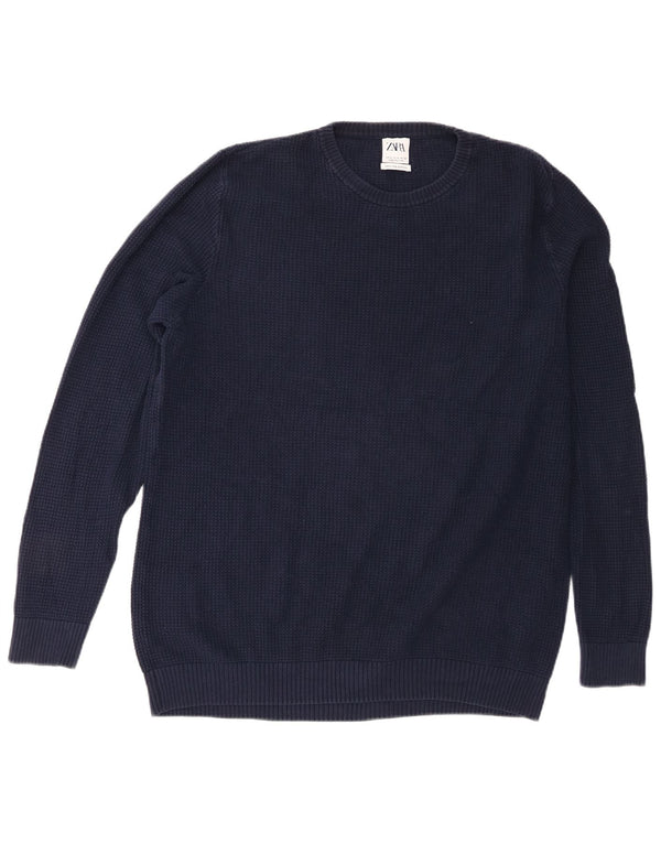 Zara Suéter masculino com gola redonda XL azul marinho