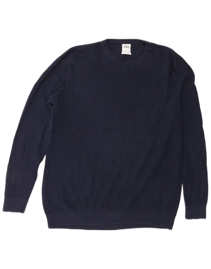 Zara Suéter masculino com gola redonda XL azul marinho