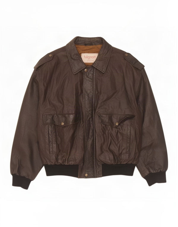 Jaqueta de couro militar masculina vintage IT 52 XL marrom