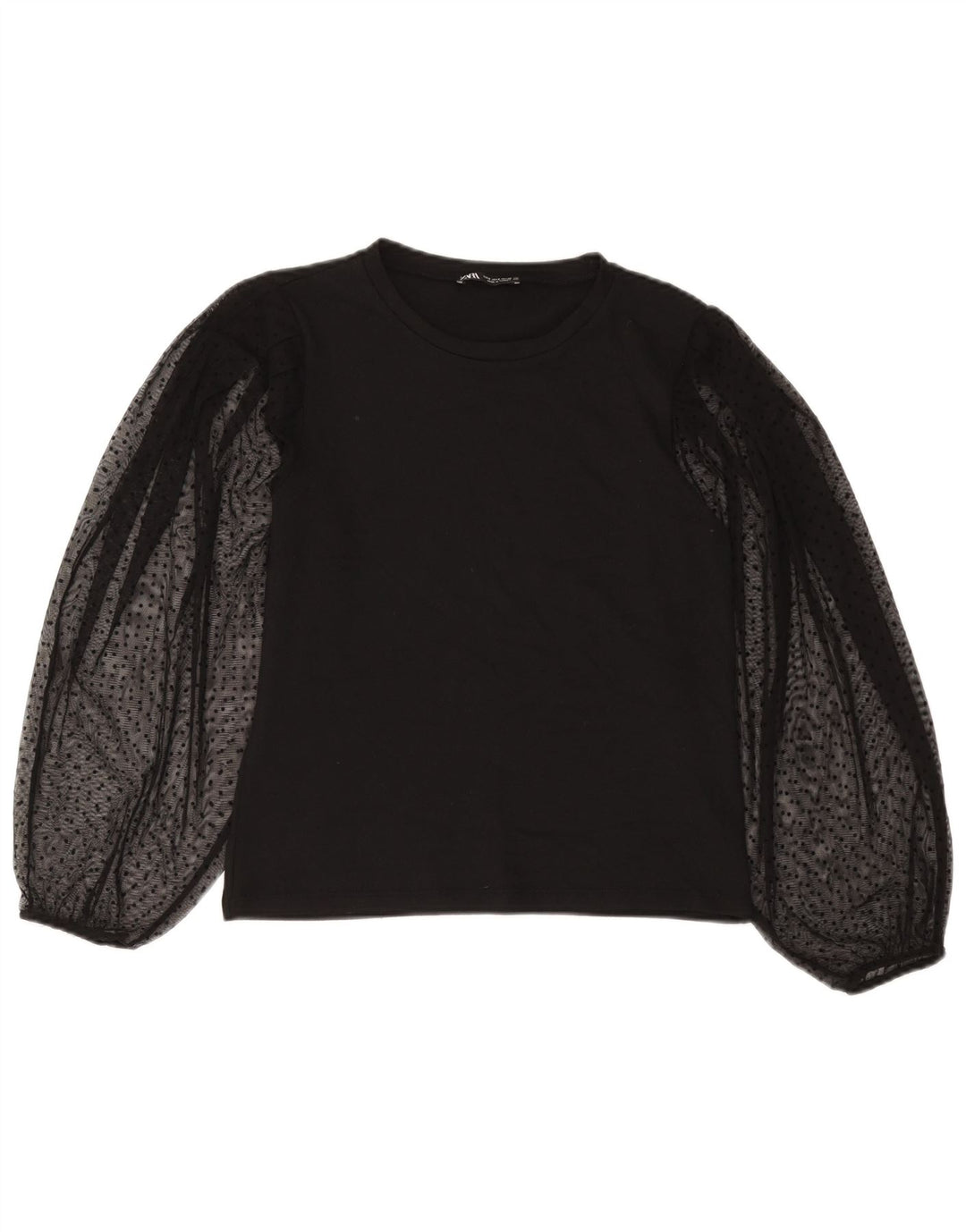 Blusa feminina de manga comprida Zara UK 10 pequena bolinha preta poliéster
