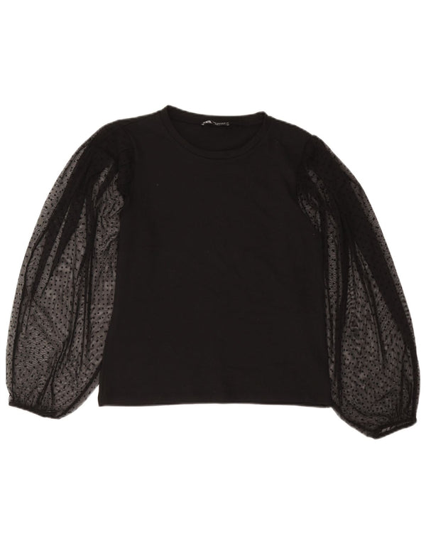 Blusa feminina de manga comprida Zara UK 10 pequena bolinha preta poliéster