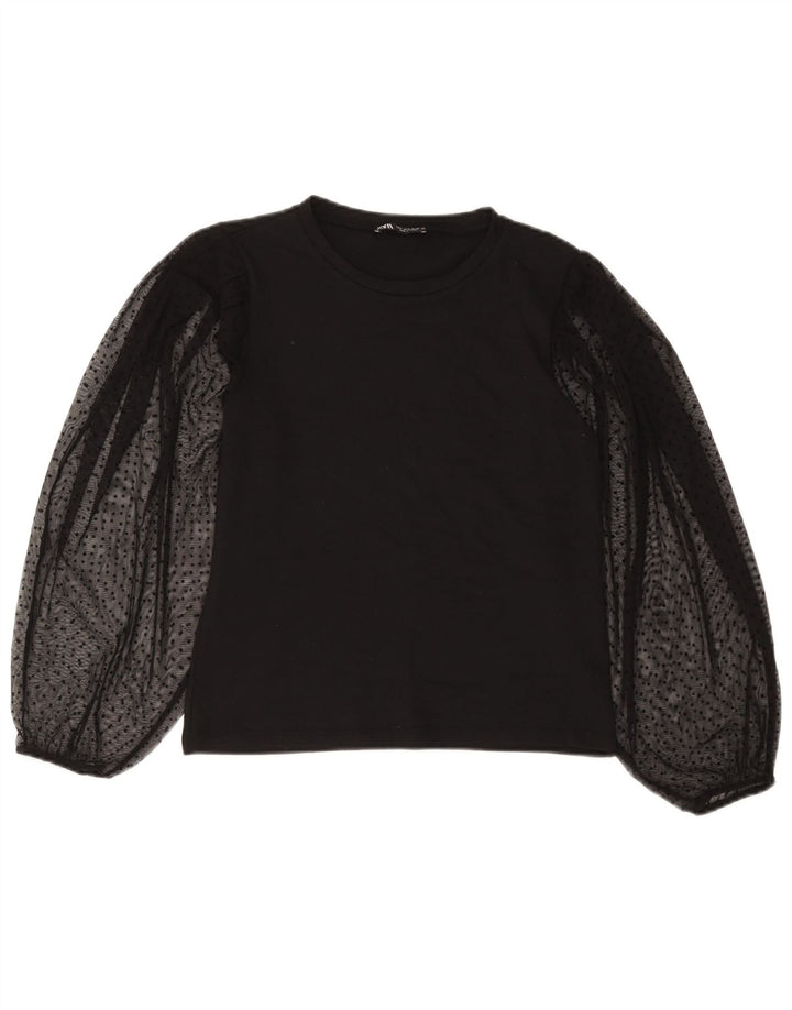 Blusa feminina de manga comprida Zara UK 10 pequena bolinha preta poliéster