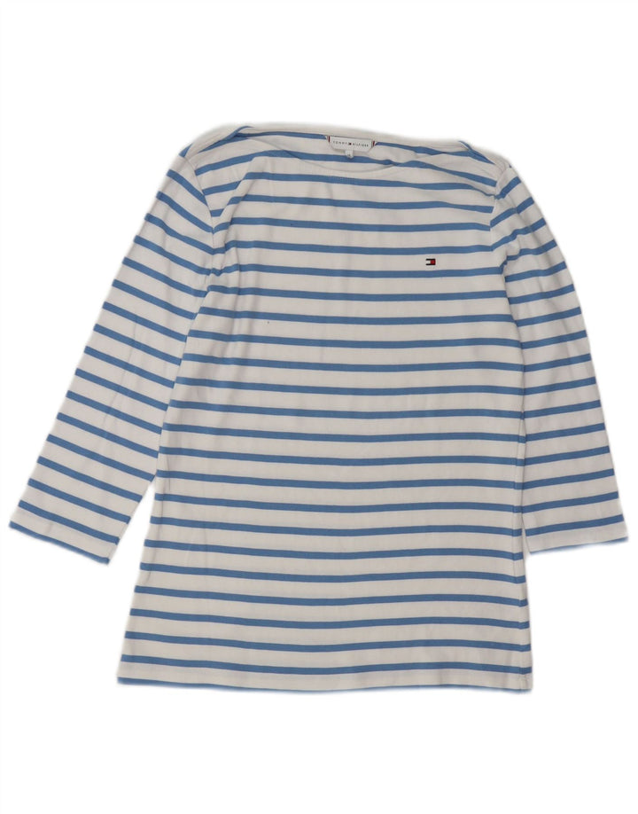 Tommy Hilfiger Top feminino manga 3/4 Reino Unido 12 algodão listrado azul médio