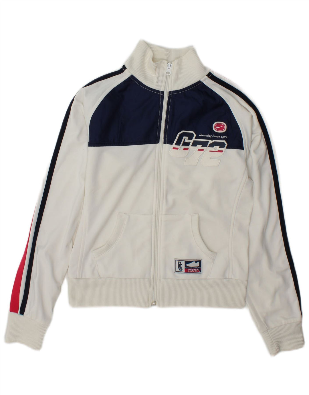 Jaqueta Nike feminina com agasalho gráfico UK 8/10 pequeno bloco colorido branco