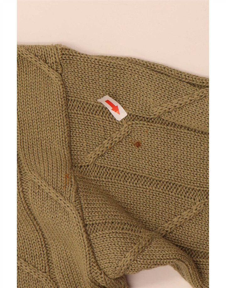 Suéter cardigã feminino vintage Reino Unido 14 algodão cáqui médio