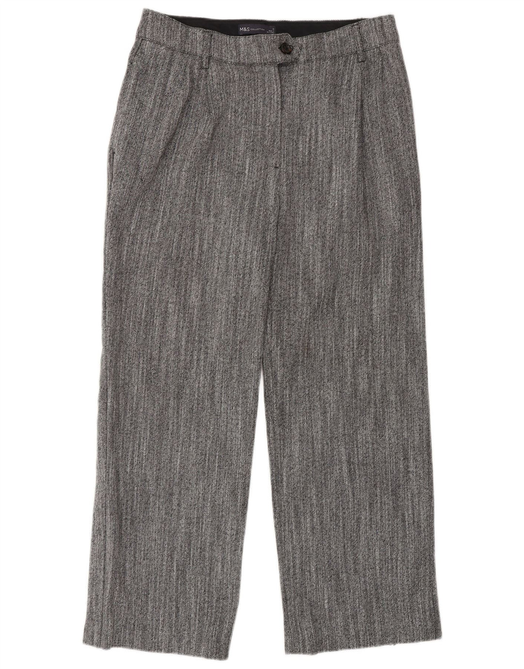 Calça feminina Marks & Spencer Straight Suit UK 12 Médio W30 L27 Cinza