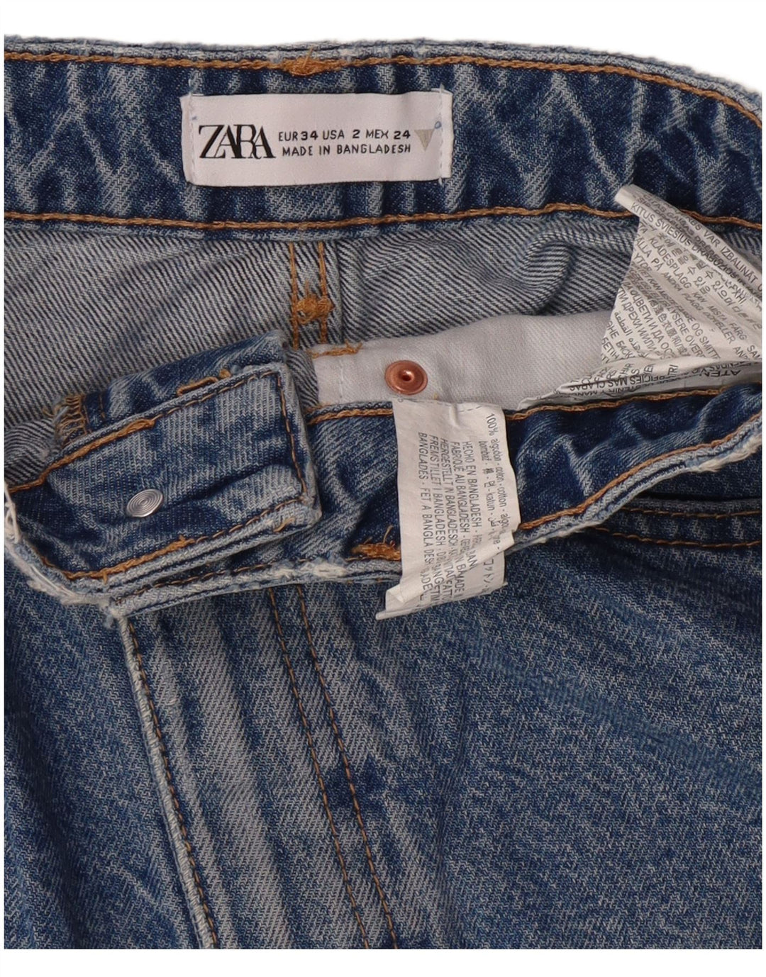 Shorts jeans feminino de cintura alta Zara EU 34 2XS W24 azul algodão clássico