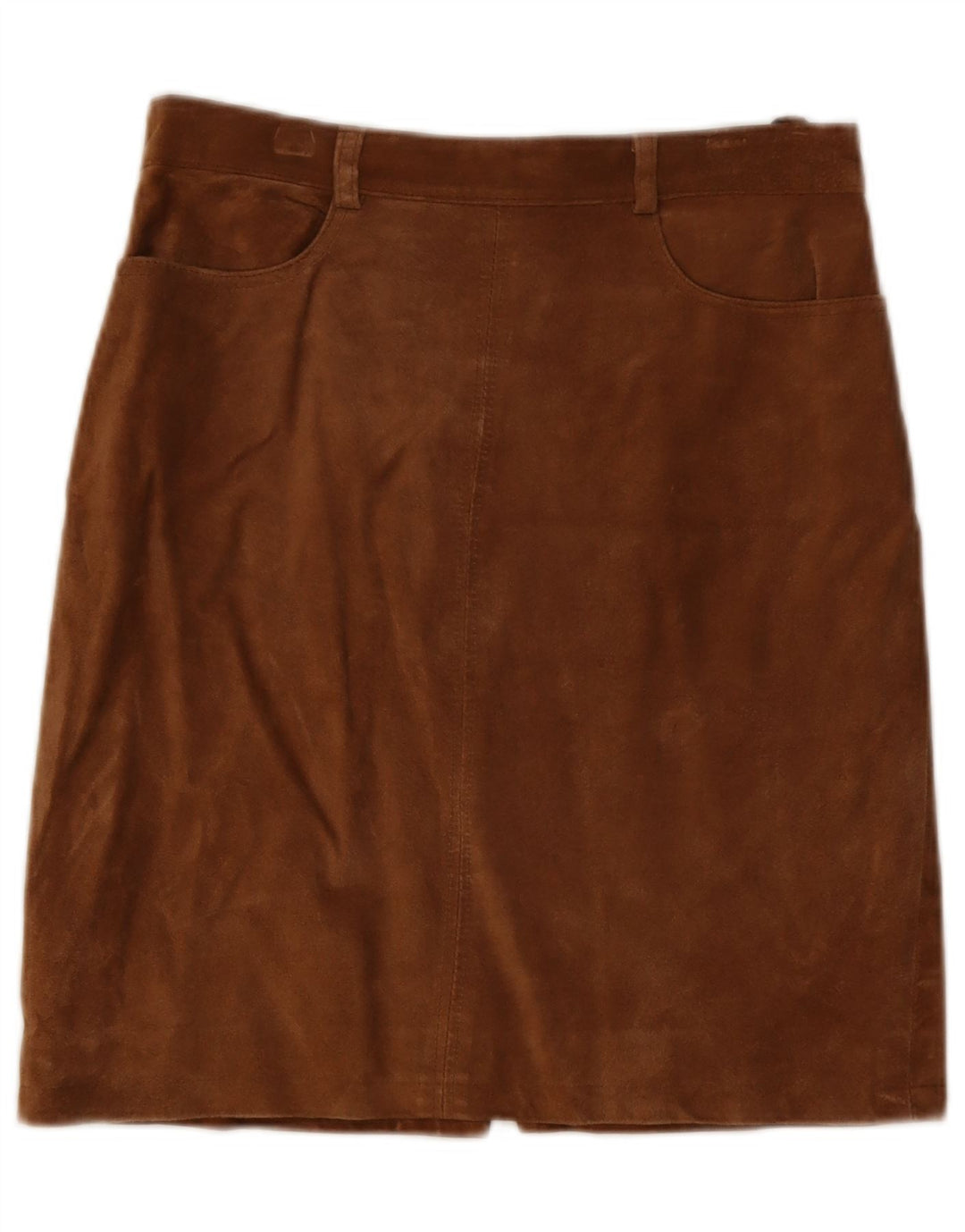 Saia feminina vintage de camurça Reino Unido 14 médio W29 couro marrom