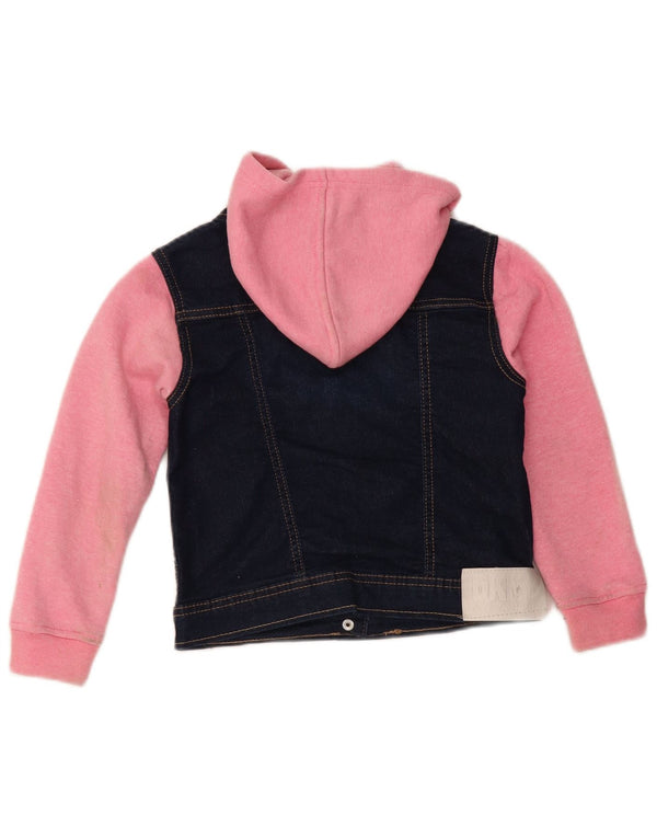 Jaqueta jeans com capuz para meninas Dkny 5-6 anos azul marinho algodão colorblock