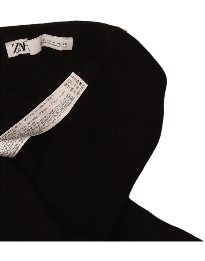 Top feminino Zara de manga comprida UK 12 viscose preta média