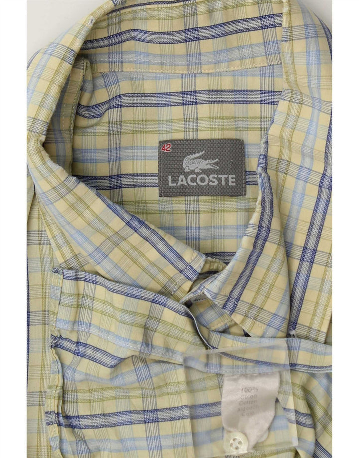 Lacoste Camisa masculina de manga curta tamanho 42 grande algodão xadrez verde