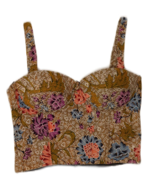 Top feminino vintage cropped UK 12 médio cáqui floral