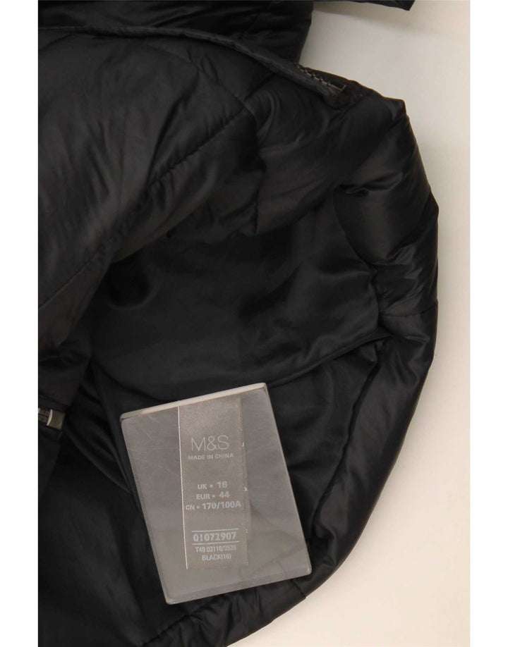 Jaqueta feminina acolchoada com capuz Marks & Spencer Reino Unido 16 grande poliéster preto