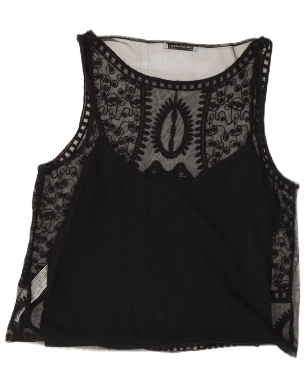 Blusa feminina sem mangas Zara Trafaluc Top UK 14 grande preto floral