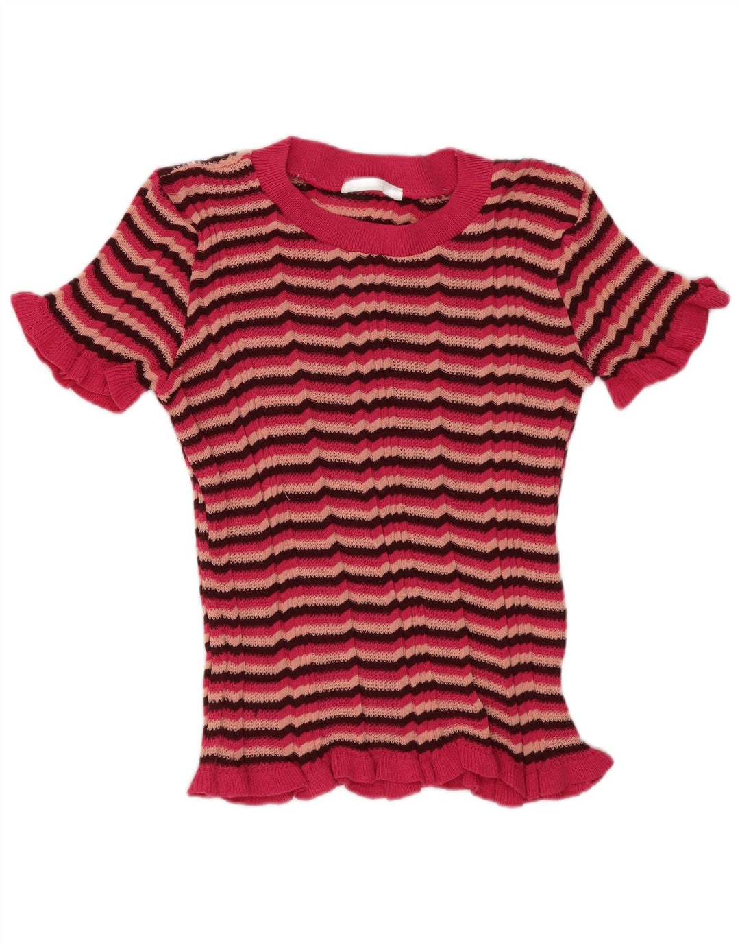 Camiseta feminina Zara UK 8 pequena listrada rosa poliéster