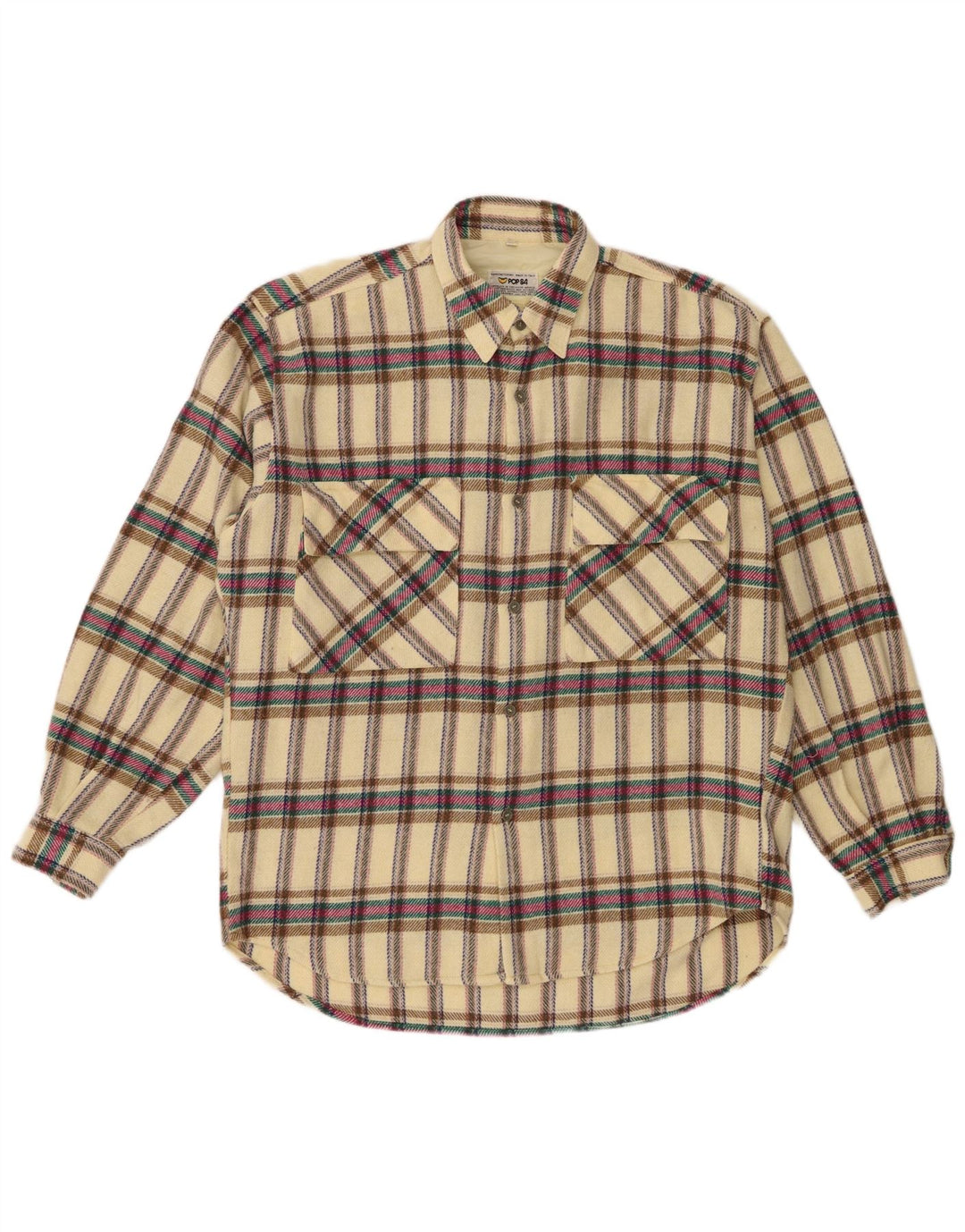 Camisa masculina de flanela xadrez POP 84 de lã xadrez amarela média
