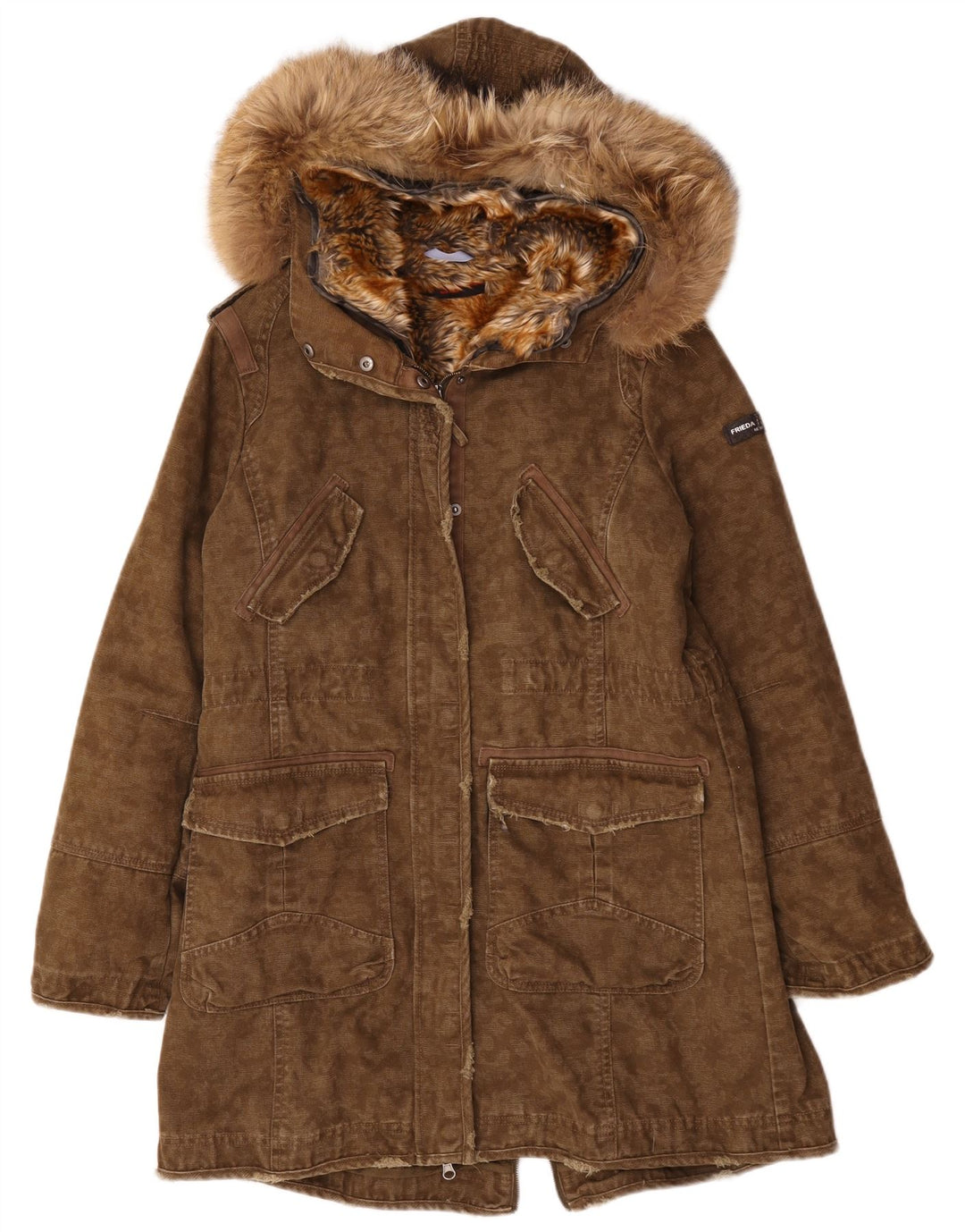Jaqueta parka feminina com capuz Frieda & Freddies EU 40 algodão cáqui médio