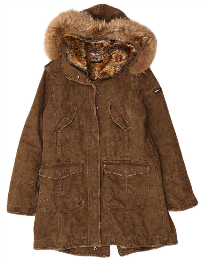 Jaqueta parka feminina com capuz Frieda & Freddies EU 40 algodão cáqui médio