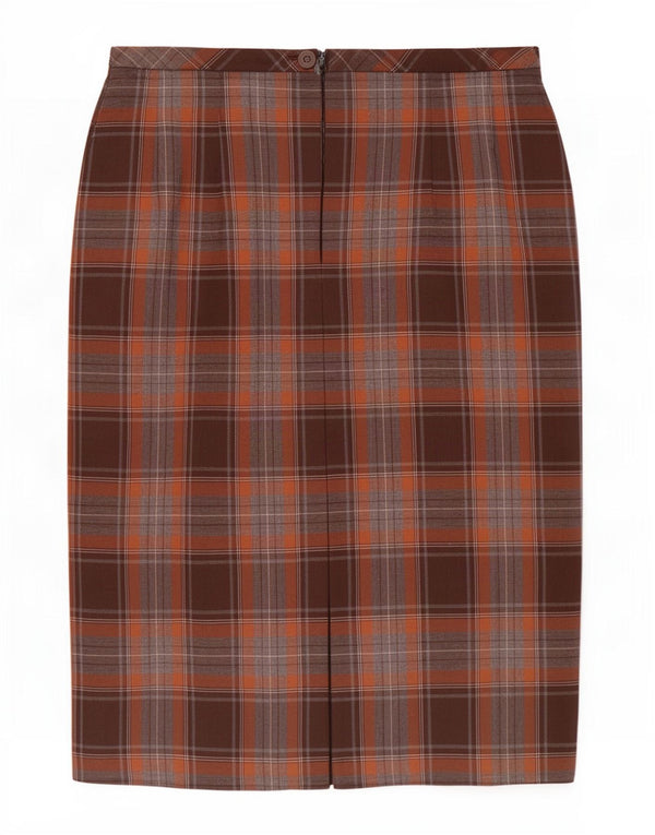 Saia lápis feminina Marks & Spencer Reino Unido 20 2XL W38 lã xadrez marrom