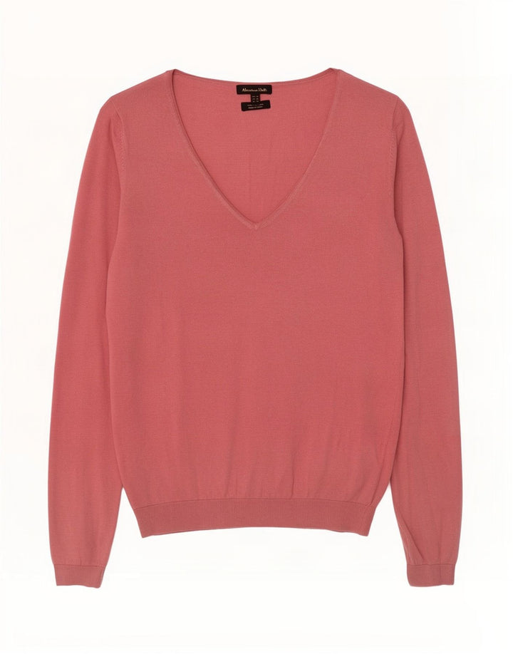 Suéter feminino Massimo Dutti com decote em V Reino Unido 12 seda rosa médio