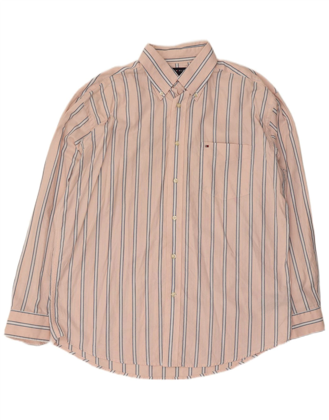 Camisa masculina Tommy Hilfiger grande listrada rosa de algodão