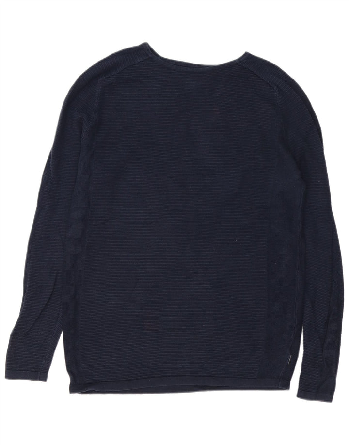 Jack & Jones Camiseta masculina de manga comprida média azul marinho algodão listrado