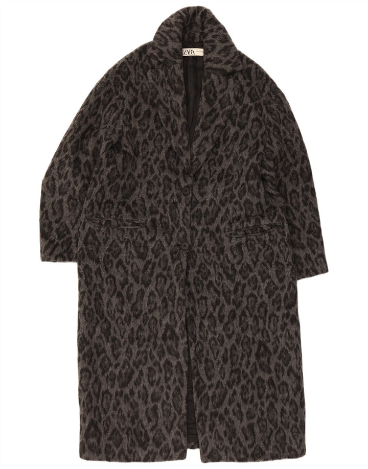 Sobretudo feminino Zara Oversized UK 6 XS cinza animal print lã