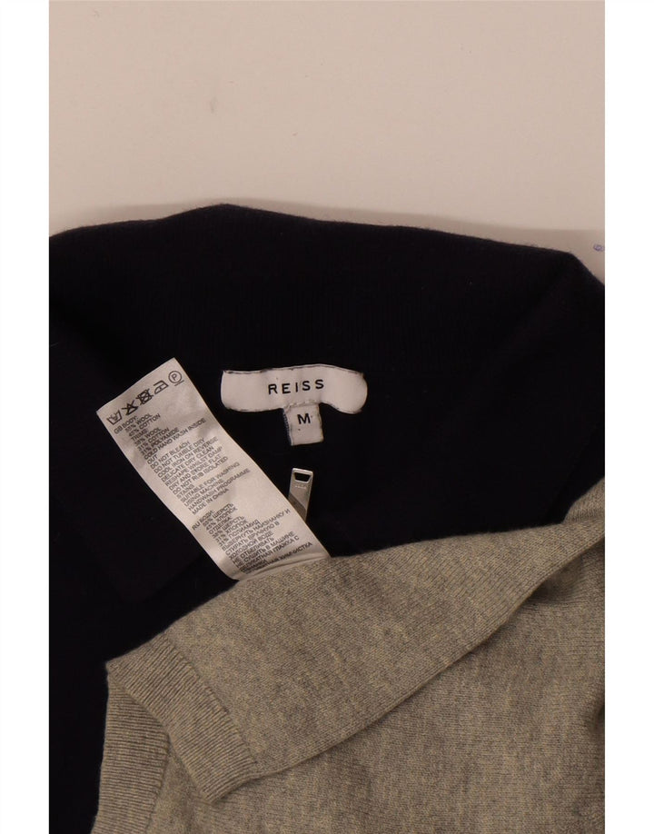 Suéter feminino Reiss com zíper e gola UIK 14 bloco colorido cinza médio