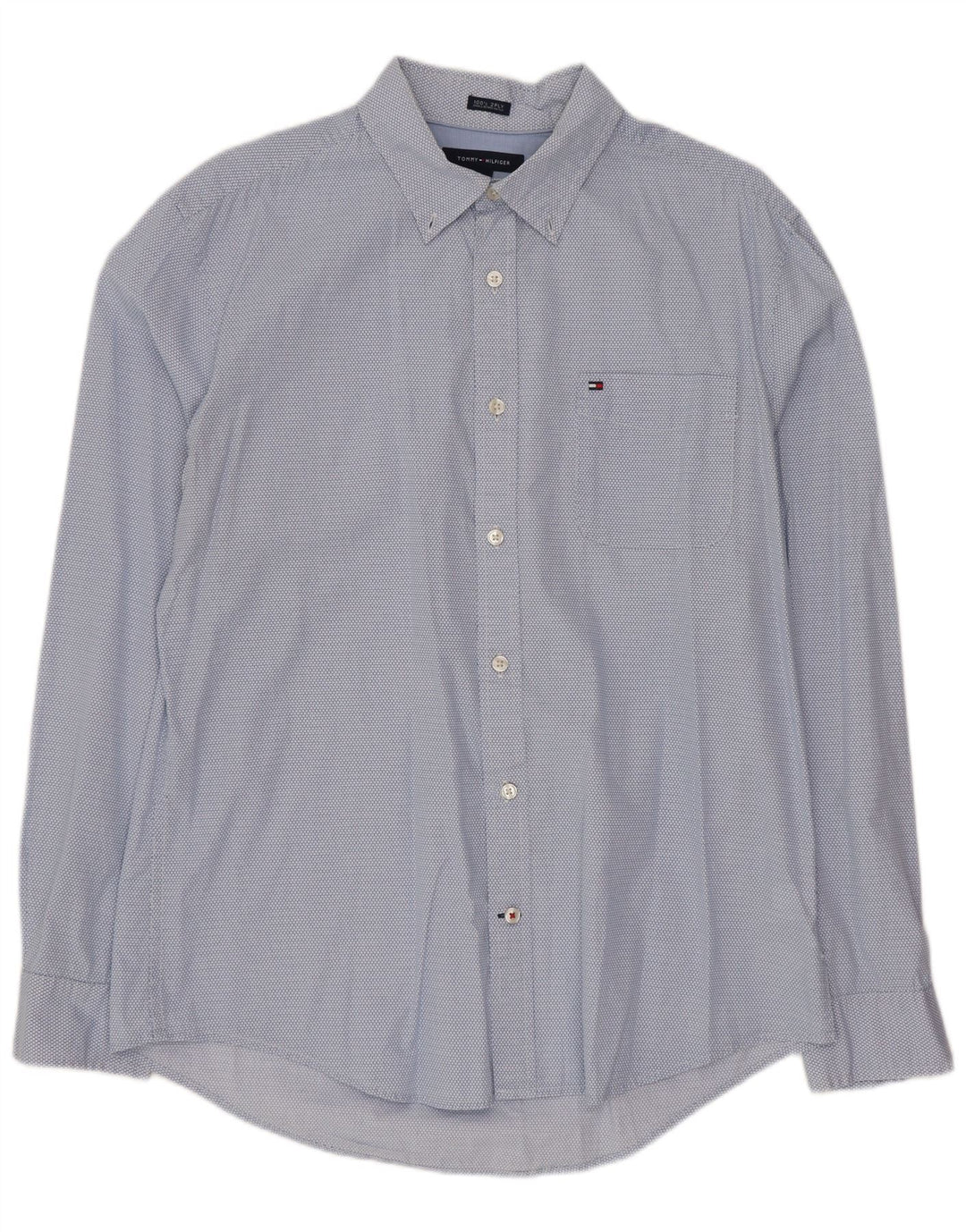 Camisa masculina Tommy Hilfiger grande algodão manchado azul