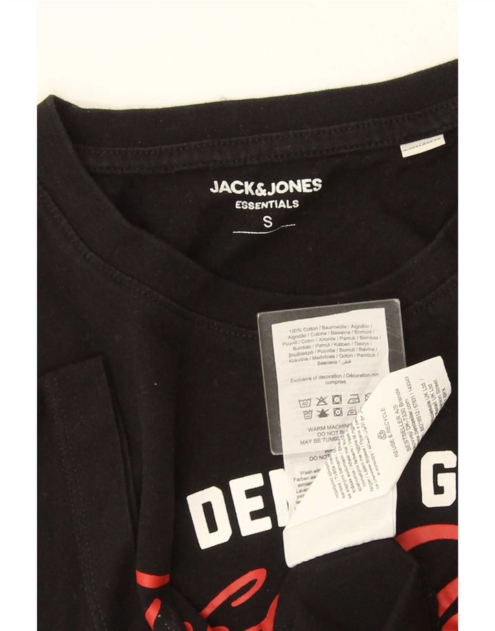 Camiseta gráfica masculina Jack & Jones, top pequeno de algodão preto
