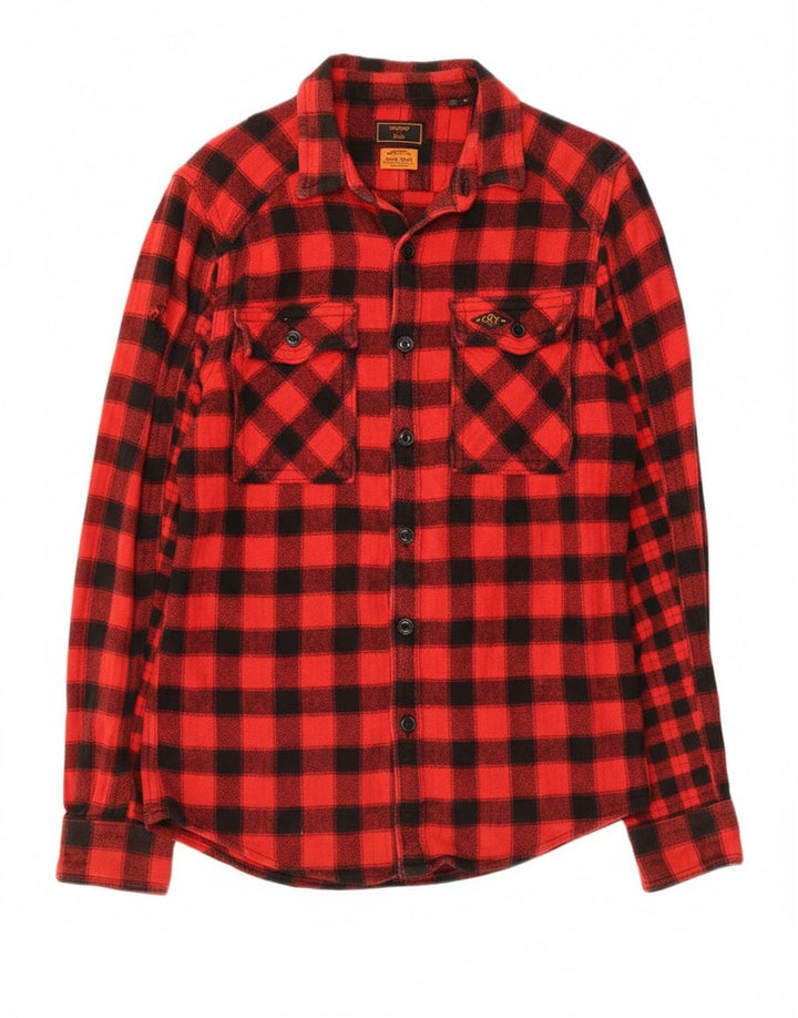 Camisa masculina Superdry Slim Fit de flanela de lenhador médio vermelho algodão guingão
