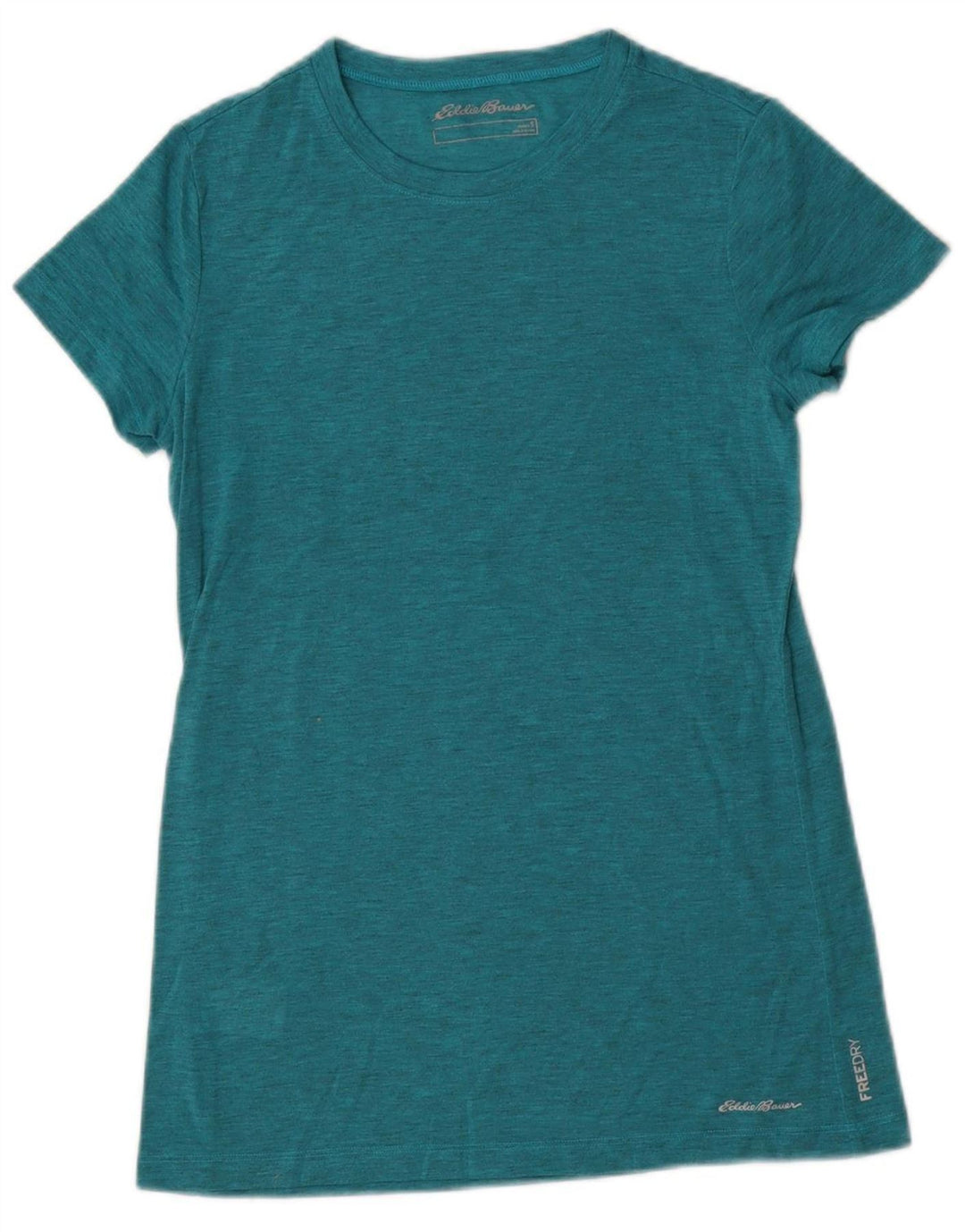 Camiseta feminina EDDIE BAUER UK 10 poliéster manchado verde pequeno