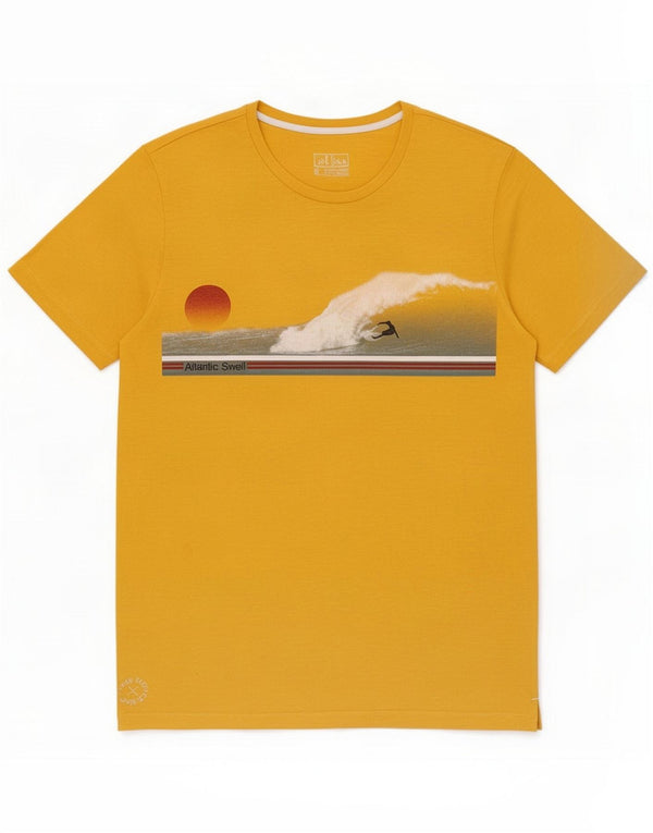 Camiseta gráfica masculina Fat Face Top de algodão amarelo médio