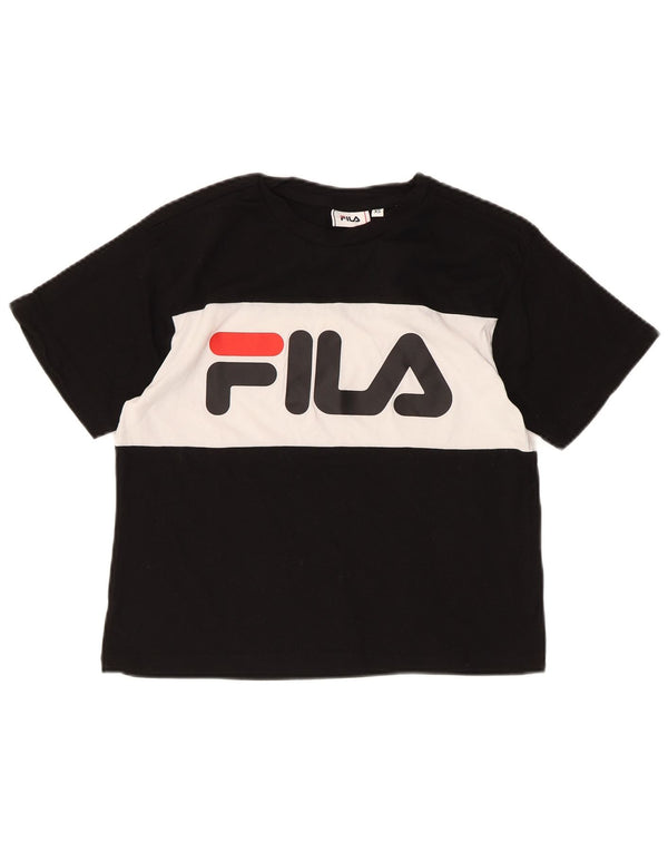 Camiseta feminina Fila Crop Graphic UK 6 XS preto colorblock algodão