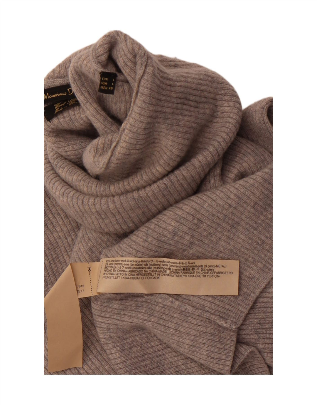 Suéter feminino MASSIMO DUTTI com gola redonda Reino Unido 16 grande lã cinza