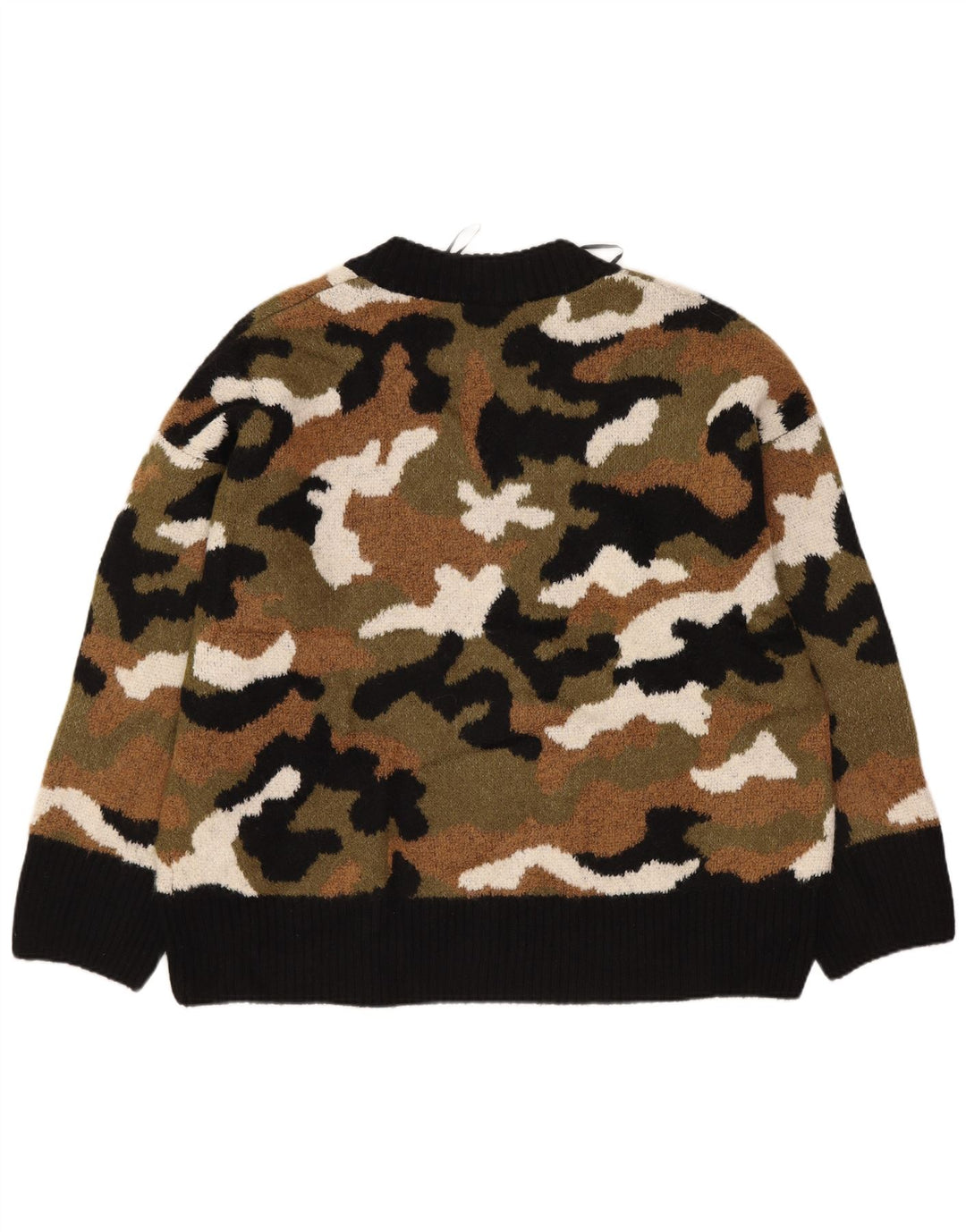 Suéter feminino Zara com decote em V UK 10 pequeno camuflagem multicolorida